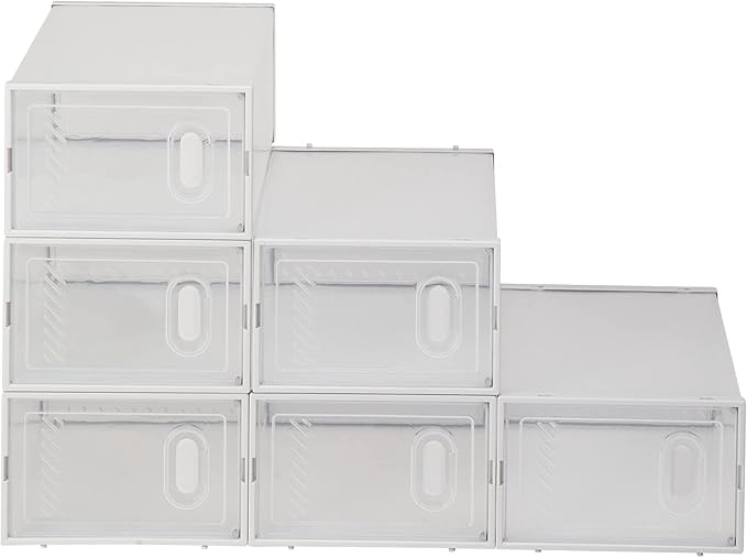 Shoe Storage Boxes, 6 Pack Clear Shoe Organizer for Closet, Shoe Boxes Clear Plastic Stackable Shoe Containers,White