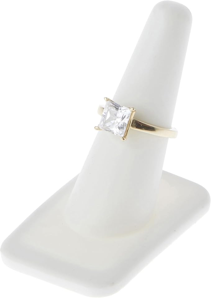 Plymor White Rubber Ring Finger Display, Single on Rectangular Shaped Base, 1.375" W x 2.25" D x 2.125" H (Pack of 12)