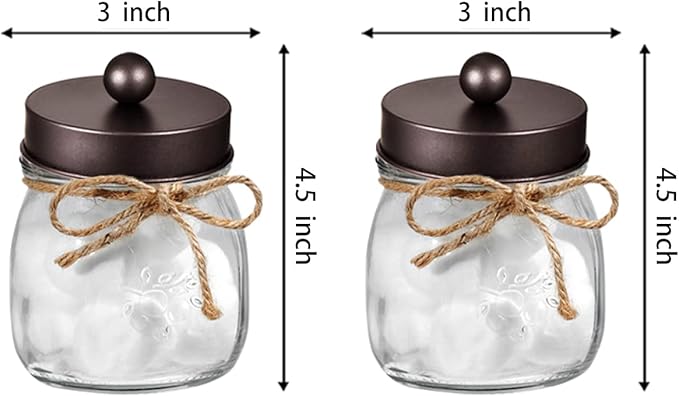 Amolliar Mason Jar Bathroom Vanity Organizer - Rustic Farmhouse Decor Bronze Bathroom Accessories -- Qtip Dispenser Holder Canister Glass for Q-tips,Cotton Swabs,Rounds,Ball,Flossers / Bronze,2-Pack