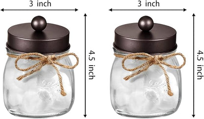 Amolliar Mason Jar Bathroom Vanity Organizer - Rustic Farmhouse Decor Bronze Bathroom Accessories -- Qtip Dispenser Holder Canister Glass for Q-tips,Cotton Swabs,Rounds,Ball,Flossers / Bronze,2-Pack