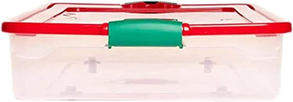 HOMZ 60-Quart Holiday Plastic Underbed Storage Bins with Red Latching Lids, Secure Clear Rolling Storage for Home Organization, 2 Pack, Green Latches