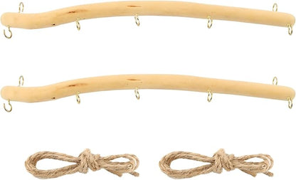 Saycker 2Pcs 15 Inch Driftwood Wall Hanging Jewelry Hanger, Rustic Branch Hanger Rack with 5 Hooks for Small Item Key(Wood color)