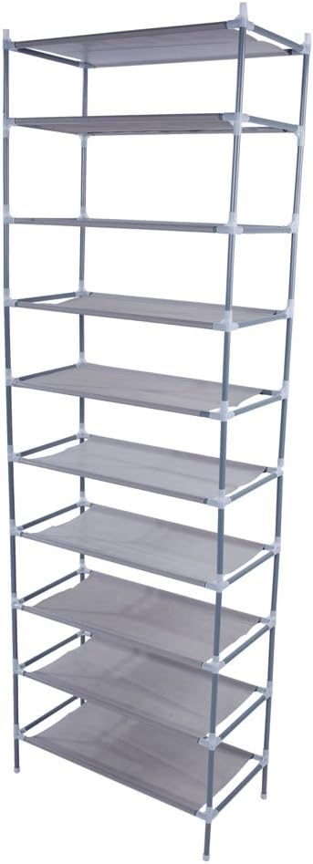 Savins Simple Assembly 10 Tiers Non-woven Fabric Shoe Rack Gray