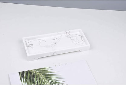Vanity Tray Toilet Tank Tray, White Elegant Marble Pattern Bathtub Tray, Bathroom Organizer for Small Items,Makeup Desk Tray, Resin Dresser Jewelry Tray,Mini Size