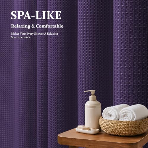 Dynamene Long Waffle Shower Curtain 256 GSM Heavy Fabric 72x78 Purple - Image 3