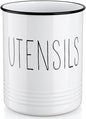 Bivvclaz Kitchen Utensil Holder, 6.7" Utensil Holder for Kitchen Counter, Cooking Utensil Crock with Cork Bottom, Modern Farmhouse Decor, Countertop Utensil Storage Caddy Organizer, White