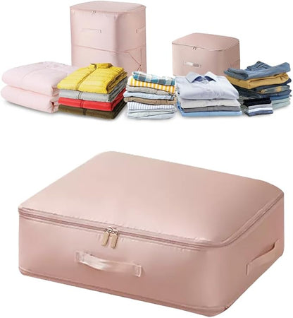 Ultra Space Saving Self Compression Organizer, Blanket Storage, Space-Saving Storage Bag, High-End Quilt Packaging Cube Bedding Storage Bag (Pink, L (54 * 42 * 30CM))