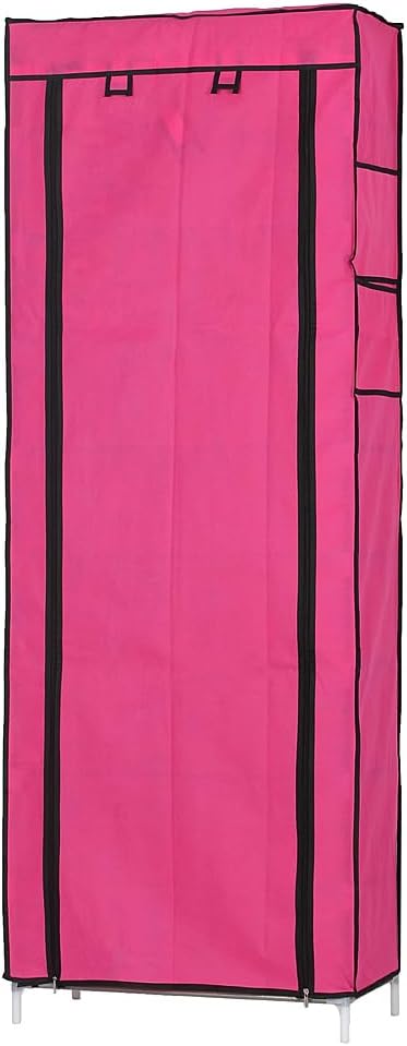 Vertical Narrow Shoe Rack Organizer, Room-Saving 10-Layers 9 Lattices Non-Woven Fabric Shoe Rack, Free Standing Shoe Storage Cabinet with Dustproof Cover, 22.83 x 11.4 x 63 inches,Rose Red