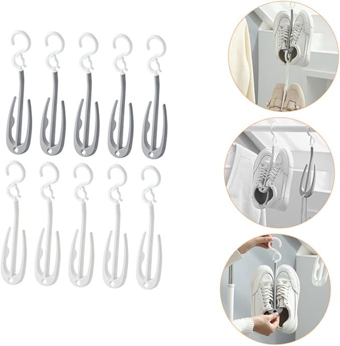 PRETYZOOM 10pcs Shoe Drying Rack Double Hooks Portable Hanging Shoe Organizer for Home and Shop Efficient Storage and Display Grey and Colors