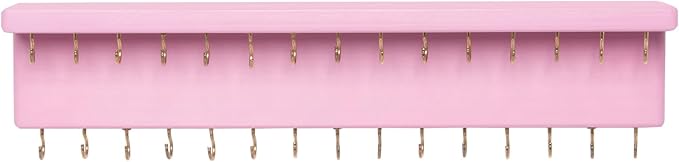 SANY DAYO HOME Pink Necklace Holder Jewelry Organizer with 30 Hooks, 15 x 3 x 4 inches Wall Mount Rustic Pine Wood Shelf for Necklace, Hair Bow Storage