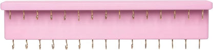 SANY DAYO HOME Pink Necklace Holder Jewelry Organizer with 30 Hooks, 15 x 3 x 4 inches Wall Mount Rustic Pine Wood Shelf for Necklace, Hair Bow Storage