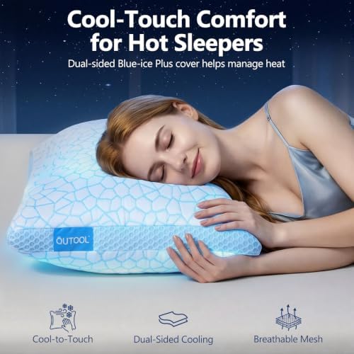 QUTOOL Enhanced Cooling Pillows for Sleeping, CertiPUR-US Shredded Memory Foam Pillows King Size Set of 1 for Hot Sleeper, Adjustable Bed Pillow for Side, Back, Stomach Sleepers Support Yet Soft, Blue - Image 2