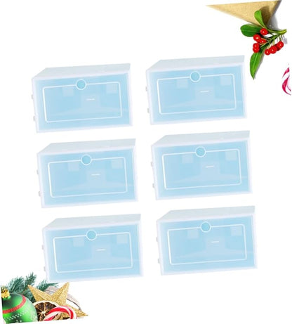 6PCS Stackable Transparent Shoes Storage Box Large Blue Thicken Plastic Shoe Organizer for Closet Entryway Under Bed Storage Container