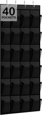 Over the Door Shoe Organizer - 24 Large Breathable Mesh Pockets, Space Saving Hanging Shoe Organizer with Metal Hooks, Hanging Shoe Rack for Men's and Women's Shoes (Black)