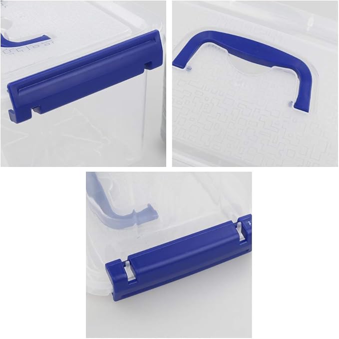 Pekky Plastic Small Handle Storage Box, 3.5 Quart Clear Plastic Bins, 6 Packs(Blue)