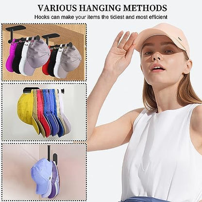 Eiito Baseball Hat Hangers, Hat Organizer for Wall, Hat Holder for Baseball Hats, Hat Storage Stick Scrunchies Holder Organizer, Hat Rack for Wall (Black 2Pack)