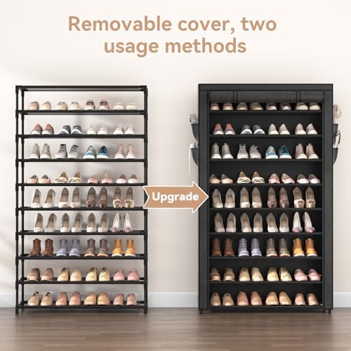 LANTEFUL Shoe Rack with Covers - 10 Tiers Tall Shoe Rack Organizer Large Capacity Shoe Shelf Storage 40 Pairs Space Saving Vertical Shoe Storage Organizer for Closet, Entryway, Dorm, Bedroom - Image 5