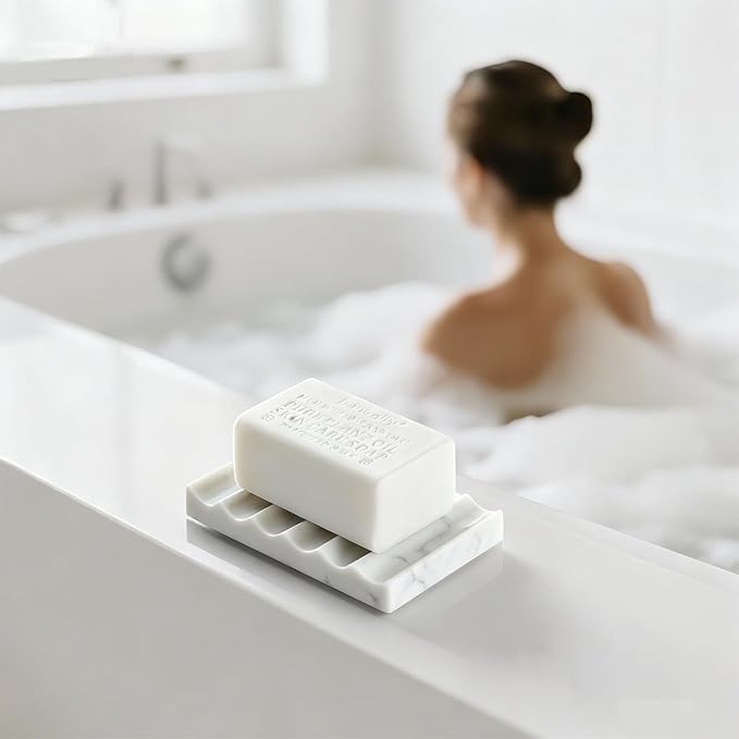 Real Luxurious Natural Marble Soap Dish for Shower,soap Dish for Bathroom,Non-Ceramic/Non-Resin Stone soap Tray（White）