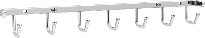 Rev-A-Shelf Sidelines 14" Closet Wall Hanging Mount for Belt, Scarf, or Tie Accessory Organization Rack Holder Hanger w/7 Hooks Chrome, BRCL-14NS-CR-1