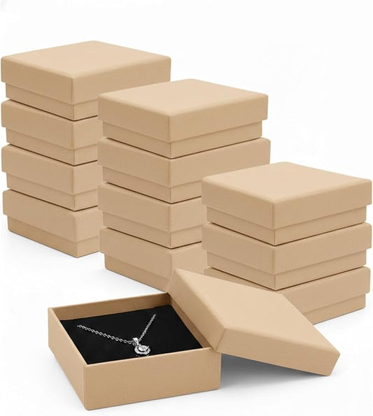 Rocutus Jewelry Gift Boxes for Necklace, Earring, Ring - Cotton Filled Cardboard Paper Jewelry Box Gift Cases for Wedding, 12 Pack Engagement, Gift Packaging, Luxury Jewelry Box, Ring Box (Kraft)