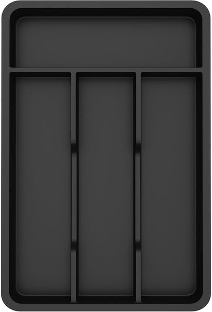Lifewit Silverware Drawer Organizer Tray, Plastic Cutlery Storage for Kitchen, Flatware and Utensil Holder Divider for Spoons Forks Knives Tableware, 7.8 x 12.4", 4 Slots, Black