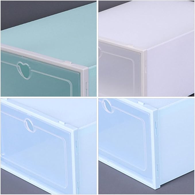 4pcs Large Plastic Shoe Storage Boxes with Drawer-type Dustproof Flip-top Design Stackable Shoe Organizer for Home Closet Multipurpose Storage Containers