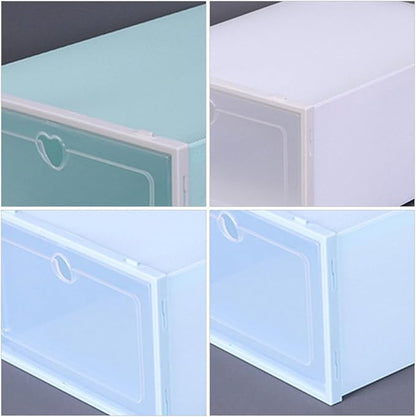 VICASKY Thickened Large Plastic Shoe Storage Boxes, Drawer-type Dustproof Shoe Organizer with Flip Lid, 4pcs (pink, Blue, White, Green) for Home Closet Organization