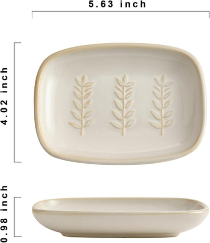 Ceramic Soap Dish for Bathroom, Bar Soap Holder with Elevated Ridges - Keeps Soap Dry, Premium Porcelain Dish, Elegant Modern Decor for Vanity Sink, Shower (Beige)