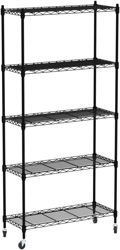 SUPER DEAL Black 5-Shelf Heavy Duty Storage Wire Shelving Unit with Wheels for Restaurant Garage Pantry Kitchen Garage Rack (30L x 14W x 63H)