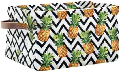 Pineapple Pattern Storage Basket Bin, Large Cube Storage Box Canvas Collapsible Storage Organizer for Home Office Closet - 15 L x 11 W x 9.5 H