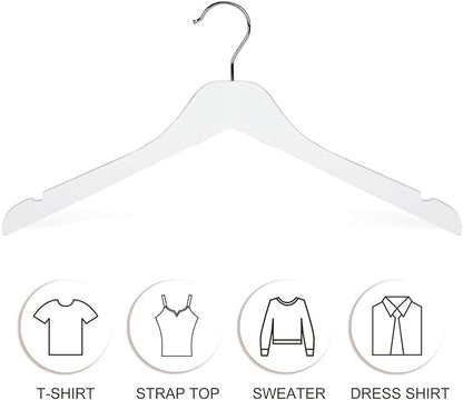 Premium Wooden Top Hangers, Heavy Duty Solid Wood Suit Hangers with 360° Swivel Hook & Anti-Slip Notches, Durable Clothes Hangers for Jackets, Coats, Shirts & Dresses(White/12-Pack)