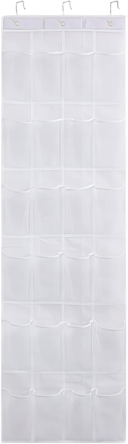 Over the Door Shoe Organizer Shoe Hanger for Door 24 Mesh Pocket Over the Organizer Space Saving Hanging Storage Holder with Hooks 64x19 Inch White