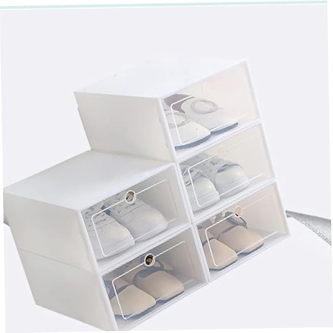 Outanaya 12pcs Thickened Transparent Stackable Plastic Shoe Storage Boxes White Shoe Organizer for Closet Entryway under Bed Use