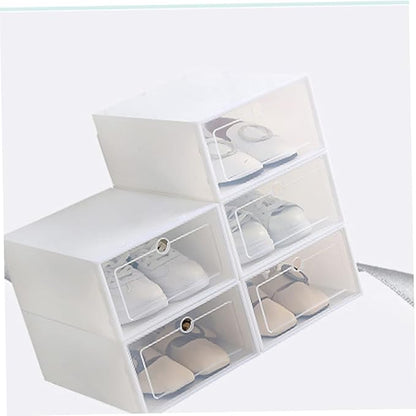 Outanaya 12pcs Thickened Transparent Stackable Plastic Shoe Storage Boxes White Shoe Organizer for Closet Entryway under Bed Use