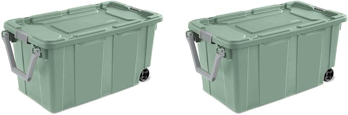 Extra Large Storage Bin, 40 Gallon Wheeled Plastic Storage Container with Handle, Green, Pack of 2 (GREEN)