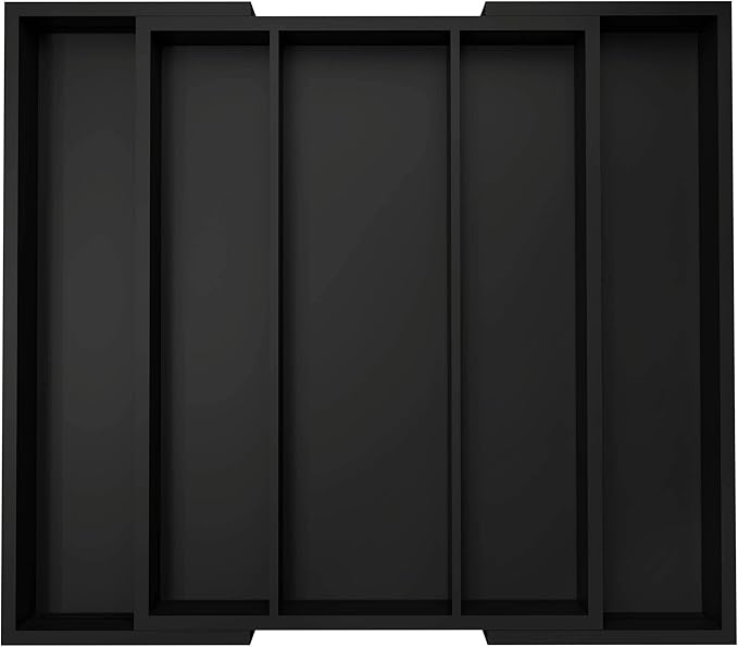 Kitchen Utensil Organizer Silverware Tray - Bamboo Flatware Organizer Expandable 5 Slots Multipurpose Silverware Organizer for Office Storage Garage Organization W13.7"-19.9" x L17.6" X H2.5" (Black)