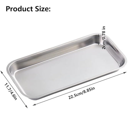 1Pcs Metal Manicure Tools Storage Tray, Rectangular Stainless Steel Storage Dish Nail Art Accessory Display Trays, Jewelry Rhinestone Organizer Plate, Makeup Cosmetic Storages Plate - Silver