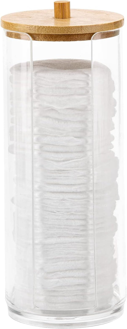 Tecbeauty Cotton Pads Holder Makeup Removers Pad Organizer Dispenser for Bathroom Storage - Bamboo Lid