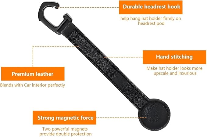 2 Pack Leather Cowboy Hat Holder with Magnetic Attraction, Car Truck SUV Hat Organizer Accessories, Durable Cowboy Hat Rack for Caps, Keys, Sunglasses