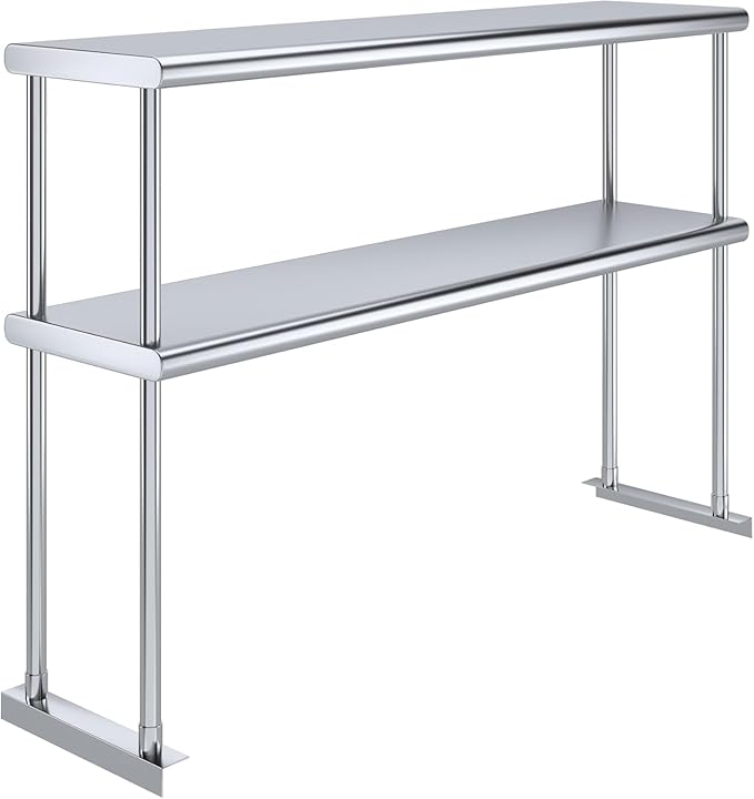 48" x12" NSF Stainless Steel Double Overshelf | 18-Gauge Heavy-Duty | Includes Brackets