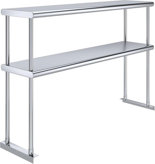 48" x12" NSF Stainless Steel Double Overshelf | 18-Gauge Heavy-Duty | Includes Brackets