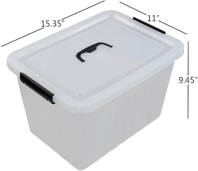 25 Quart Clear Latching Tote, Plastic Storage Bin with Black Handle, Pack of 4