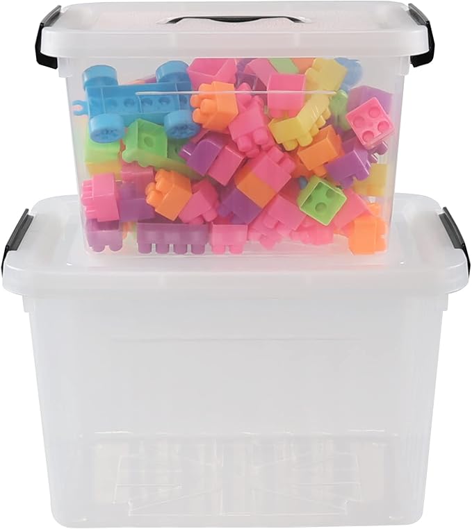 Plastic Storage Bins with Lids, 2 Packs Clear Tote Boxes, 7 Quart & 12 Quart