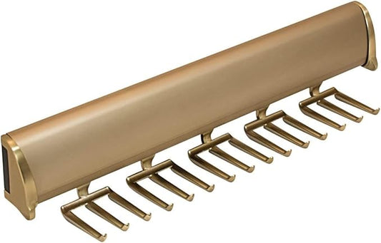 TAG Hardware Designer 15 Hook Full Extension Telescopic Tie Rack Closet Organizer (MATT Gold)