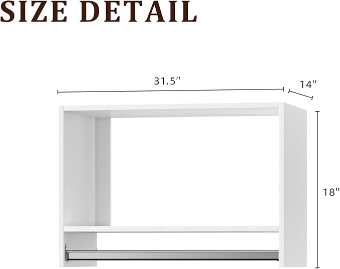 31.5" Wide Tall Hanging Modular Closet System, Wall-Mounted Closet Organizer with Shelf and Hanging Rod, White