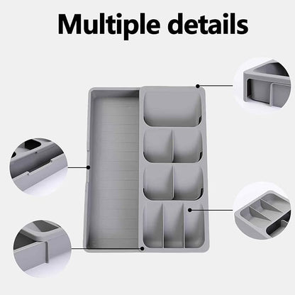 Expandable Kitchen Drawer Organizer Tray, 15.9×10.3×2.2in,Adjustable Silverware Storage for Spoons,Forks,Knives, Compact Cutlery Holder Saves Space(Grey)