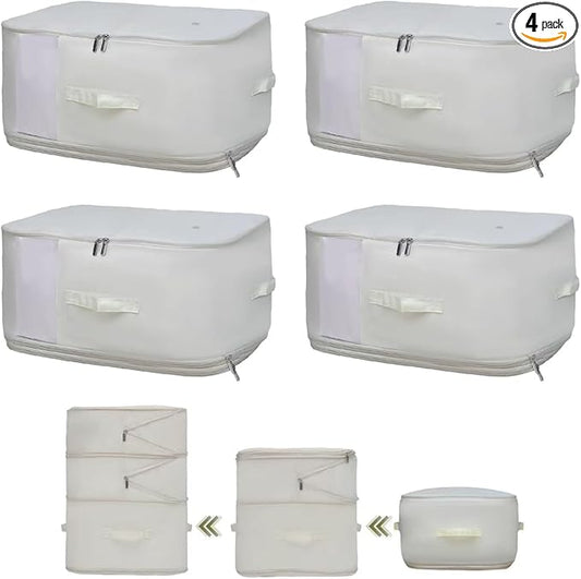 Four Oxford Cloth Comforter Storage Bags - Space-Saving, Large Capacity, Washable, Suitable for Storing Blankets and Bedding, Beige Color