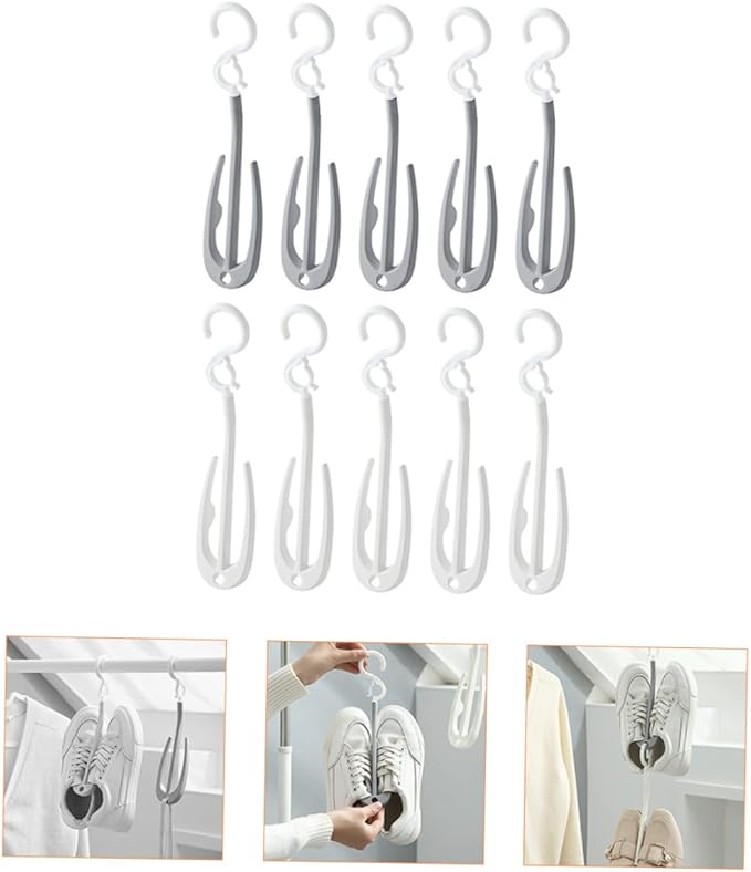 Happyyami 10pcs Double Hook Shoe Hanging Hooks Shoes Drying Rack for Door Storage Organizer Space-Saving Easy to Install Suitable for Laundry Room