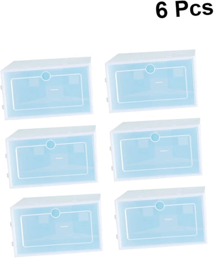 6PCS Stackable Shoe Storage Box Thickened Plastic Shoe Container Size L Blue for Organizing Sneakers High Tops and Casual Footwear in Closet or Underbed