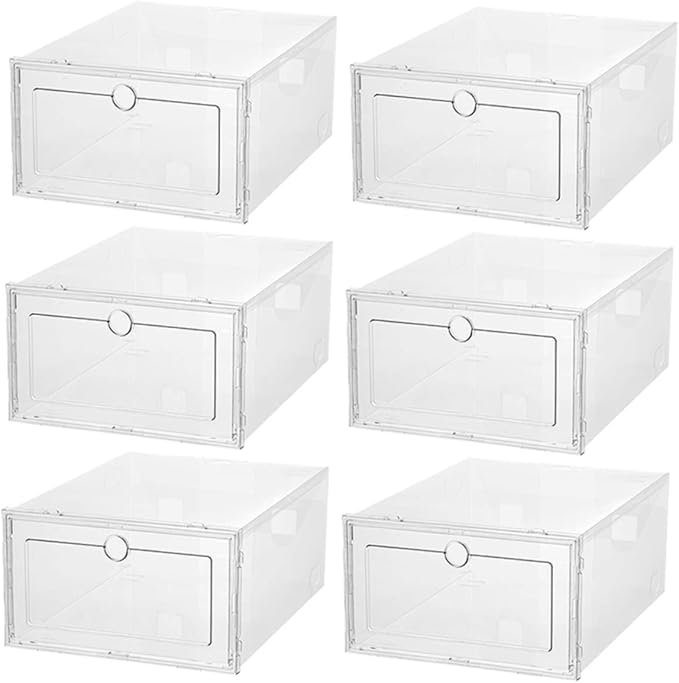 Healifty 6Pcs Transparent Shoe Storage Boxes Drawer Type Stackable Organizer Containers for Dustproof Moisture Resistant Sneakers and Shoes Plastic with Design for Easy Viewing